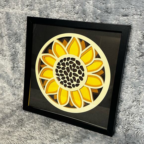 Windy Davis Creations Yellow Sunflower 3D Framed Art Shadow Box 13x13 Floral - Picture 3 of 8